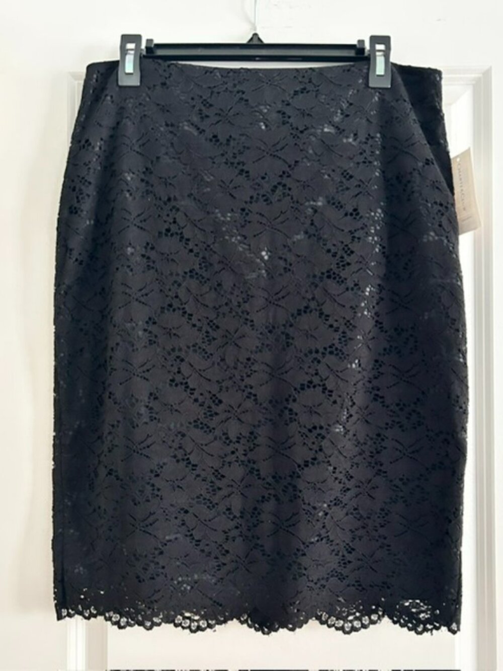 NWT Charter Club Black Lace Overlay Pencil Skirt, Size 12